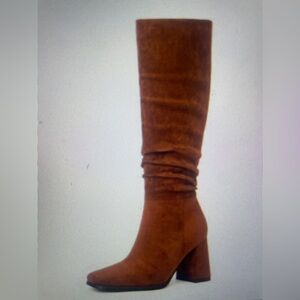 Brown Suede Knee-High Boots Slouchy Chunky Heel Boots, Side Zipper Long, SIZE 10